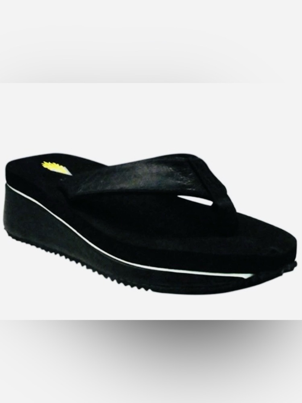 VOLATILE Cafe Black Leather Metallic Wedge Sandal Thong 8 NWT